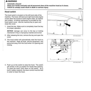 May include: A technical manual page titled 3 - CONTROLS AND INSTRUMENTS featuring black and white line drawings of a machine hood switch. The text provides instructions for operating the hood and timed disconnect switches with safety warnings.