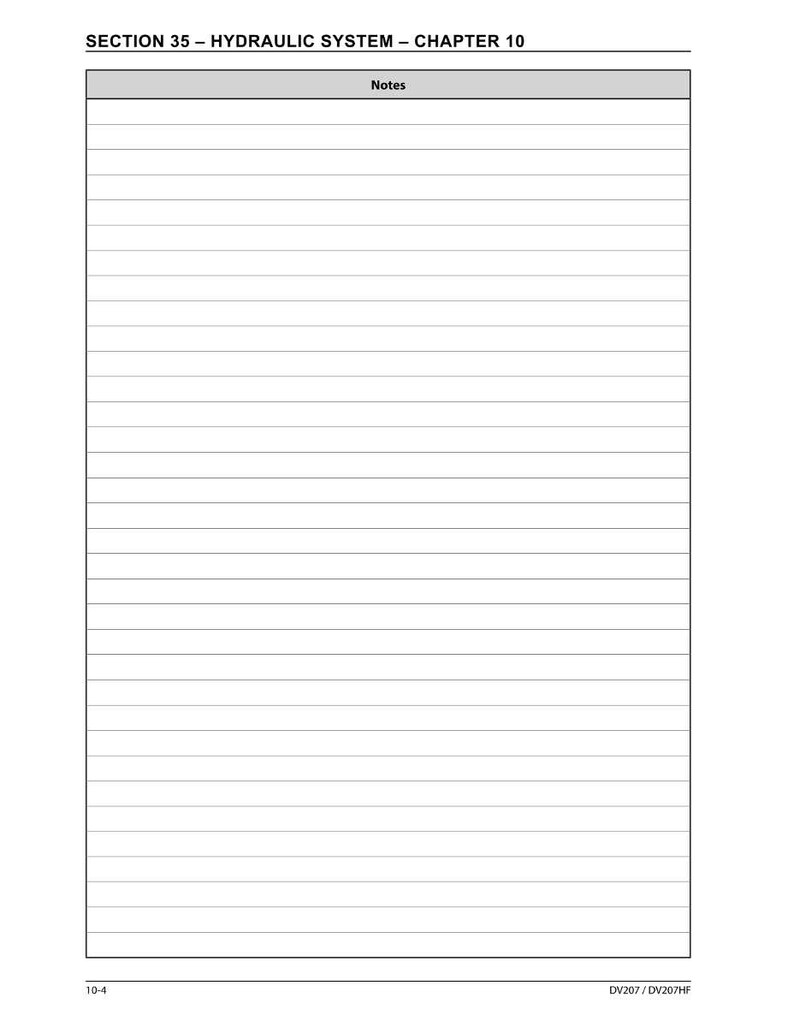 May include: A white page from a manual with the title "SECTION 35 - HYDRAULIC SYSTEM - CHAPTER 10" at the top. The page is lined for notes, with the word "Notes" in a small box. The page number is "10-4".