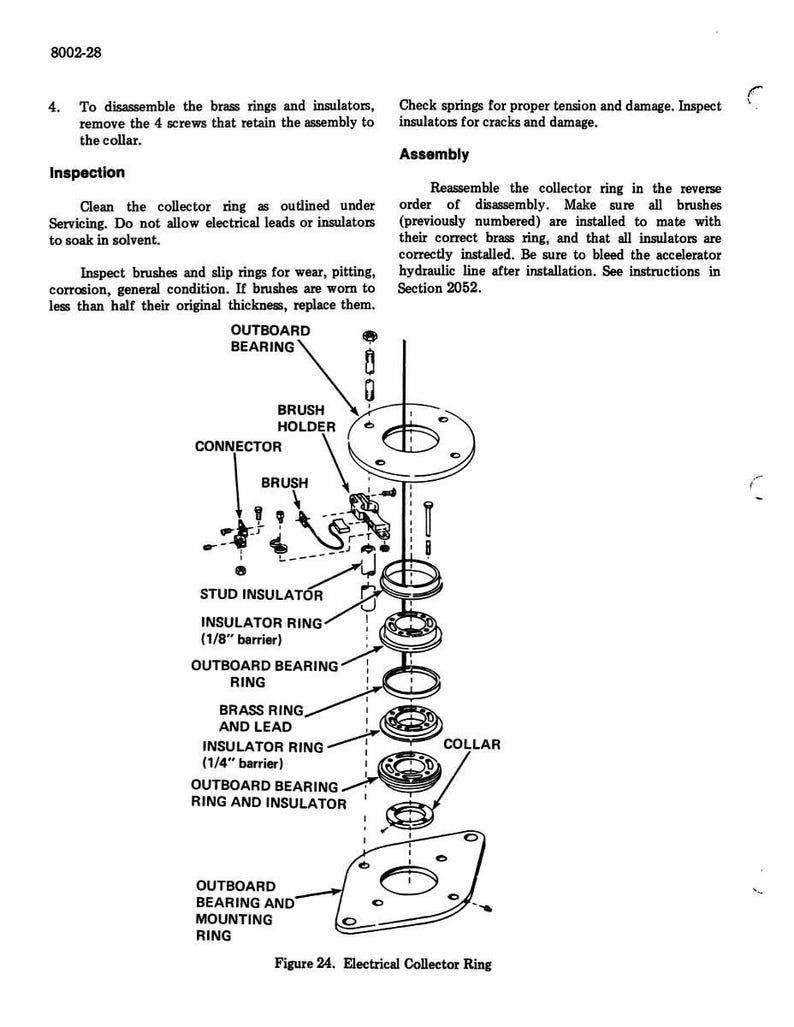 May include: An exploded diagram of an electrical collector ring, labeled as Figure 24. The diagram shows various components including bearings, insulators, rings, and a collar, with labels pointing to each part. The image is in black and white.