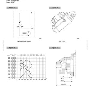 May include: Technical diagram of a Bosch 24V-4kW motor, including wiring diagrams, characteristic curves, and a pinion adjuster illustration. The image provides detailed specifications and measurements for the motor.