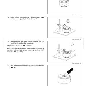 May include: Diagram of transmission components with labels and measurements. Includes a snap ring with a thickness of 2.65 mm, and a disc clearance of 2.0-2.3 mm. The image also shows the application of force (100 N) and heating to 120&deg;C.