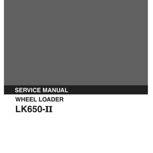 May include: A gray Kobelco service manual for a wheel loader model LK650-II. The cover features the white Kobelco logo at the top, with the text SERVICE MANUAL, WHEEL LOADER, and LK650-II printed in white below. Includes text Applicable: RE02201- S5RE0004E 10/90.