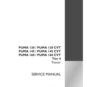 May include: White service manual for PUMA 130, 145, and 160 CVT tractors. The manual includes the text "Tier 4 Tractor" and "Service Manual." The Case IH Agriculture logo is in the bottom right corner.