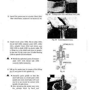 Puede incluir: Un diagrama t&eacute;cnico con ilustraciones y texto que detalla el montaje de un motor. El diagrama incluye piezas etiquetadas como rodillos, bolas de empuje y placas, con las figuras 59, 60, 61 y 62 que proporcionan orientaci&oacute;n visual.