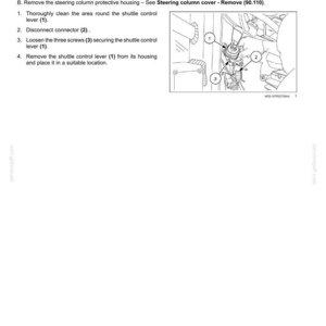May include: Diagram illustrating the removal of a shuttle lever from a vehicle's electrical system. The image includes numbered steps and close-up views of components, such as screws and connectors, with accompanying text instructions.