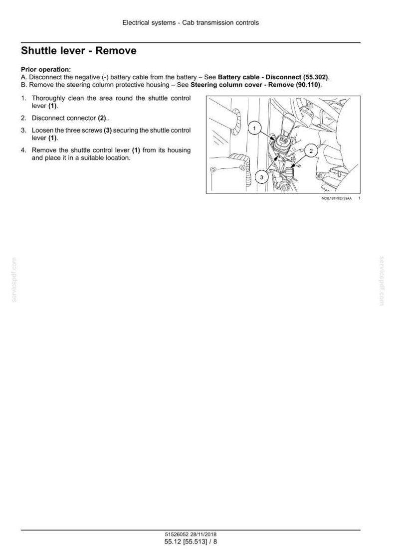 May include: Diagram illustrating the removal of a shuttle lever from a vehicle's electrical system. The image includes numbered steps and close-up views of components, such as screws and connectors, with accompanying text instructions.