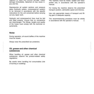 May include: A page from an operator's manual, titled "OPERATOR'S MANUAL 321D." The text covers hydraulic and pneumatic equipment, transporting and towing, noise, and oil/grease safety. The page includes safety instructions and warnings.