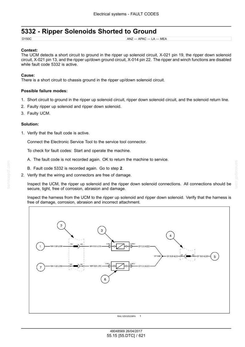 May include: A technical diagram with text detailing fault codes for electrical systems. The diagram includes a schematic of circuits and components, with labels and arrows. The text explains the context, cause, and solution for the fault.