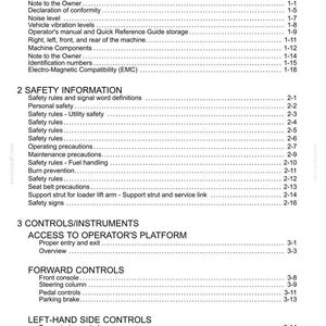 May include: A white document titled "Contents" with a list of topics and page numbers. Sections include General Information, Safety Information, and Controls/Instruments. The document is likely a manual or guide.