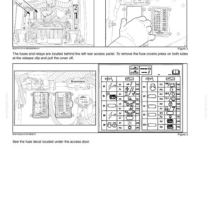May include: Diagram of electrical fuses and relays, with detailed illustrations and labels. Includes close-ups of fuse boxes, wiring, and diagrams. Text includes instructions for accessing and identifying fuses.