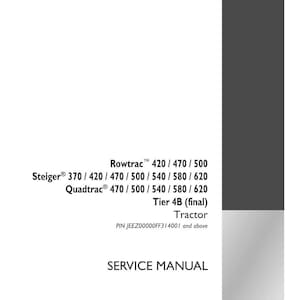 May include: A white service manual cover with black text. The text includes "Rowtrac", "Steiger", "Quadtrac", "Tier 4B (final) Tractor", and "SERVICE MANUAL". The Case IH Agriculture logo is in the bottom right.