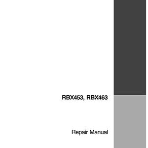May include: A repair manual with the text "RBX453, RBX463" and "Repair Manual" on a white background. The manual has a dark gray border at the top and a gray vertical bar on the right side. The Case IH logo is visible.