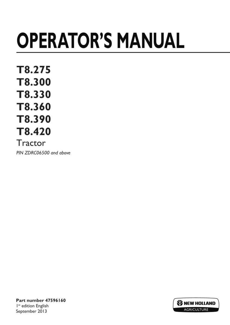 New Holland T8.275, T8.300, T8.330, T8.360, T8.390, T8.420 Tractor Operator Owners Operation Manual | Instant Pdf Download image 3