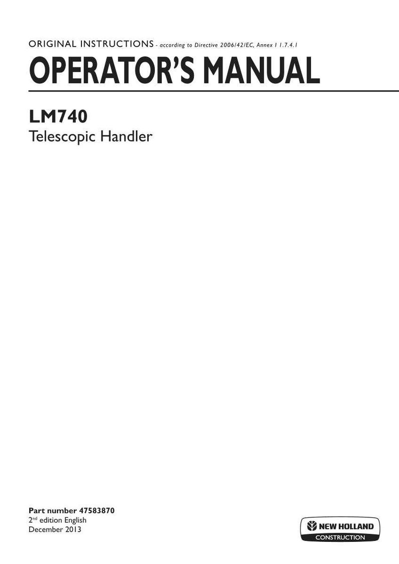 New Holland LM740 Telescopic Handler Operator Owners Operation Manual | Instant PDF Download image 3
