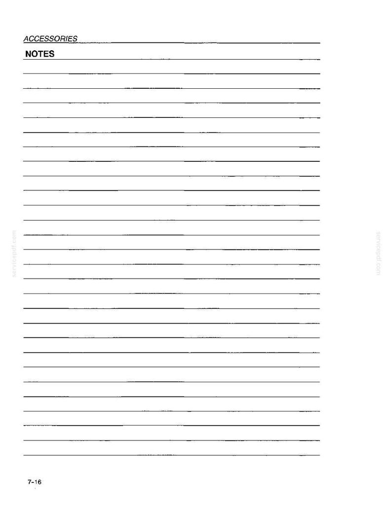 May include: A white page with black horizontal lines for writing notes. The top left corner features the text ACCESSORIES and NOTES in bold black capital letters. The bottom left corner displays the page number 7-16 in black text.