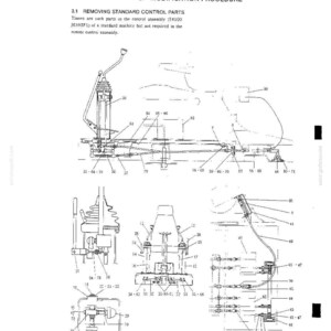 Peut inclure: Un sch&eacute;ma technique intitul&eacute; 3. MODIFICATION PROCEDURE, 3.1 REMOVING STANDARD CONTROL PARTS. Le dessin au trait noir et blanc illustre des composants m&eacute;caniques, des leviers de commande et des assemblages de tringlerie avec des &eacute;tiquettes num&eacute;rot&eacute;es.