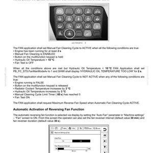 May include: A page from a manual detailing the manual and automatic activation of a reversing fan function. The image includes a diagram of a control panel with various buttons and a screenshot of the settings.