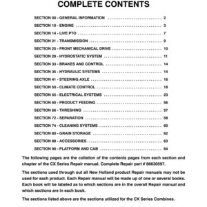 Manuale di officina per la riparazione e la manutenzione della mietitrebbia New Holland serie CX / Download PDF immediato immagine 3
