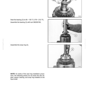 May include: Technical diagram from a manual showing the assembly of transmission components. The images show the assembly of a spacer, bearing, and snap ring. The text includes instructions and part numbers.