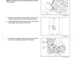 May include: Diagram illustrating the installation of valve drive and gears. The image includes numbered steps, diagrams of engine components, and text instructions. The flywheel is marked in degrees before top dead center.