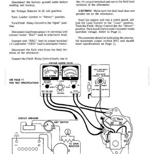 May include: Diagram of an alternator output test setup, with a battery, circuit breaker, and voltage ampere tester. Instructions include setting voltage and load controls, and connecting leads. Text includes "Alternator Output Test" and "Figure 8."