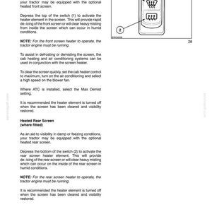 May include: A technical manual page titled SECTION 2 - CONTROLS, INSTRUMENTS AND OPERATION, featuring a black and white line drawing of a rectangular switch with two icons. The top icon shows a windshield with wavy lines, and the bottom icon shows a rear window with wavy lines, labeled with numbers 1 and 2.
