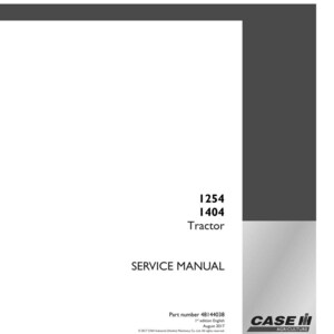 May include: A white service manual for a 1254 and 1404 tractor. The cover includes the text "SERVICE MANUAL", the tractor model numbers, and the Case IH Agriculture logo. The part number is 48144038.