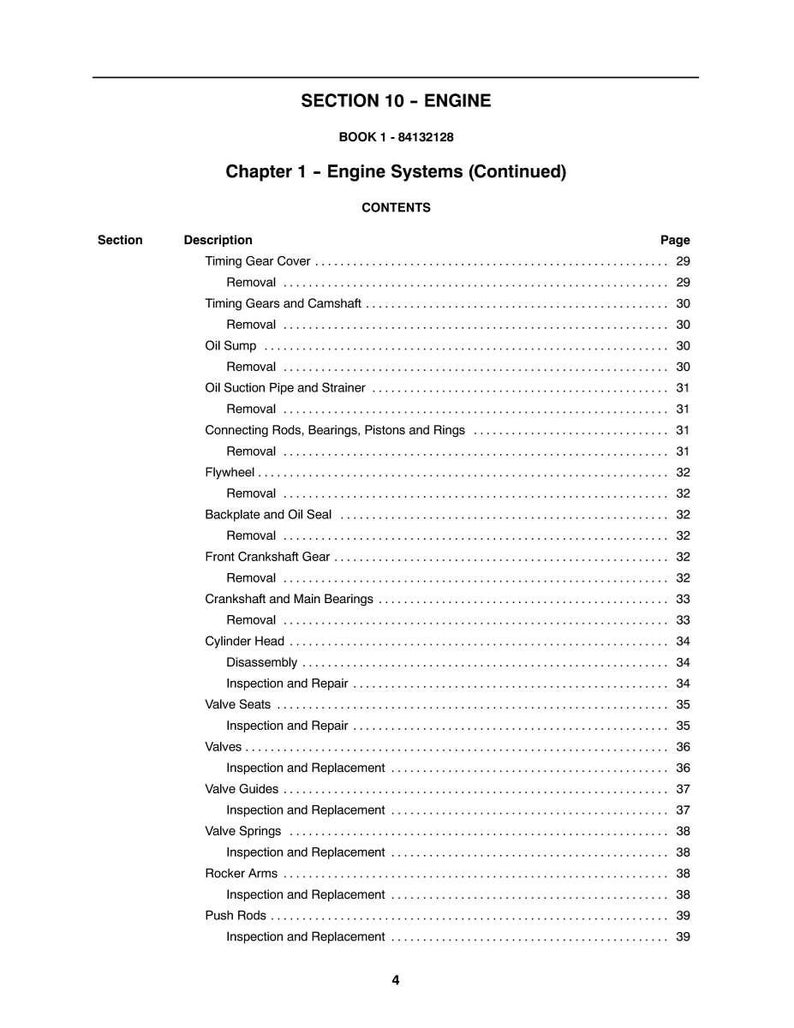 Pode incluir: Uma p&aacute;gina de um manual intitulada "SE&Ccedil;&Atilde;O 10 - MOTOR" com um &iacute;ndice para sistemas de motor. A tabela lista se&ccedil;&otilde;es como "Tampa da engrenagem de sincroniza&ccedil;&atilde;o", "C&aacute;rter de &oacute;leo" e "Cabe&ccedil;ote do cilindro", com os n&uacute;meros de p&aacute;gina correspondentes.