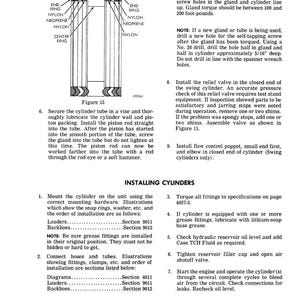 May include: Diagram of a cylinder assembly with labeled parts: end ring, nylon, neoprene, and center ring. The image includes instructions for installing cylinders, with sections on mounting, connecting hoses, and tightening fittings.