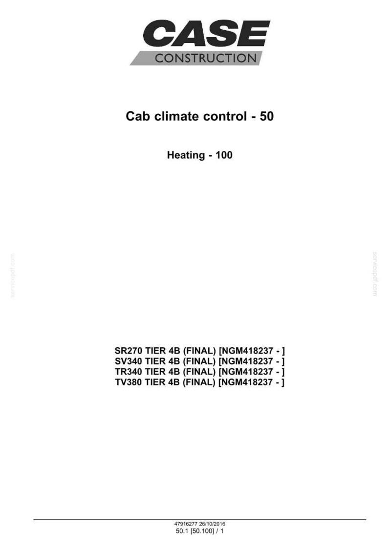 May include: White document with the "CASE CONSTRUCTION" logo at the top. Text includes "Cab climate control - 50" and "Heating - 100". Below are model numbers: SR270, SV340, TR340, and TV380.
