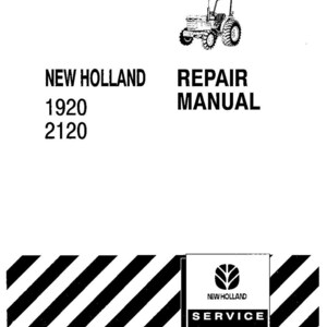 May include: A black and white repair manual cover for New Holland tractors. The cover features a line drawing of a tractor, the words "NEW HOLLAND", "REPAIR MANUAL", and the model numbers 1920 and 2120. The New Holland Service logo is also present.