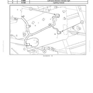May include: Diagram showing electrical system components, including wiring harnesses and connectors. The diagram labels parts such as left-hand rear road lights, direction indicator light, and lighting module. The image includes a table with connector numbers.