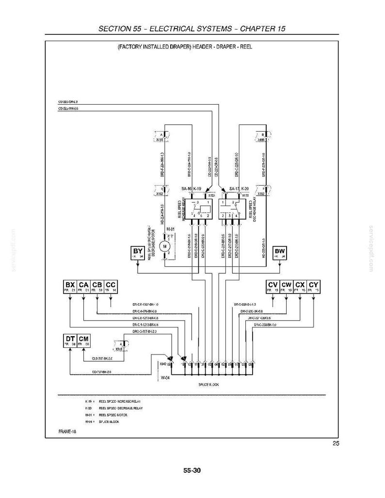 May include: Diagram of an electrical system, featuring a schematic with labels and wiring details. The diagram includes text such as "SECTION 55 - ELECTRICAL SYSTEMS" and "SPLICE BLOCK". The image is a technical illustration.