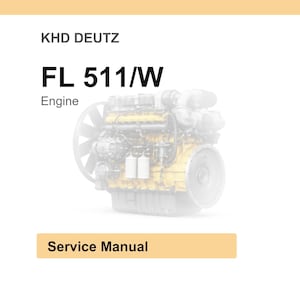 May include: Image of a KHD DEUTZ FL 511/W Engine. The image shows a detailed view of the engine's components, with a focus on its mechanical parts. The text "Service Manual" is displayed on a light orange rectangular box.