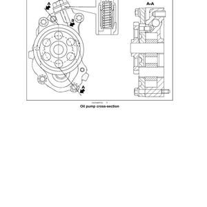 May include: Diagram of an engine oil pump, sectional view, with labels A, B, and B-B. The diagram includes a cross-section view labeled A-A and the text "Oil pump cross-section."