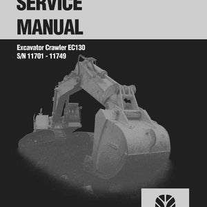 May include: A service manual cover featuring an excavator crawler. The text "SERVICE MANUAL" is at the top, with "Excavator Crawler EC130 S/N 11701 - 11749" below. The New Holland Construction logo is in the bottom right corner.