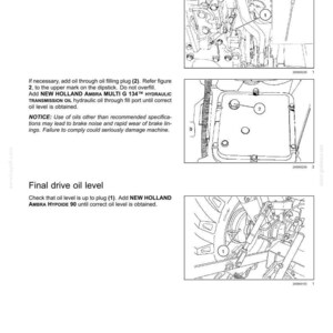 K&ouml;nnte beinhalten: Eine Seite aus einem technischen Handbuch mit dem Titel 7-MAINTENANCE, die Getriebe- und Endantriebs&ouml;lst&auml;nde beschreibt. Sie enth&auml;lt schwarz-wei&szlig;e Strichzeichnungen von Maschinenkomponenten, Messst&auml;ben und Einf&uuml;llstopfen mit Nummern.