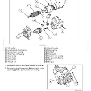 May include: Diagram of an engine starter disassembled, with labeled parts including armature, brush holder, and solenoid housing. The image is a technical illustration for automotive repair and maintenance.