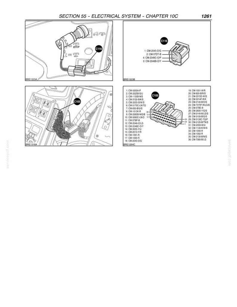 May include: Diagram of an electrical system with various components labeled. Includes connectors, wiring harnesses, and a detailed parts list with reference numbers. The text "SECTION 55 - ELECTRICAL SYSTEM - CHAPTER 10C" is at the top.