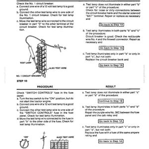 May include: A black and white diagram from a manual detailing electrical testing procedures. The image includes text, diagrams of electrical components, and instructions for troubleshooting. The text includes "TEST LAMP" and "SWITCH CONTROLS".