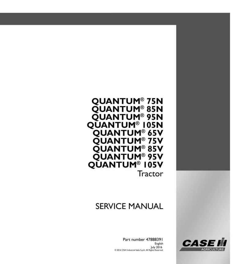 May include: A white service manual cover with the text "QUANTUM" followed by model numbers and "Tractor". The text "SERVICE MANUAL" is below the model numbers. The Case IH Agriculture logo is in the bottom right corner.