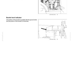 Op de afbeelding: Diagram van een koelvloeistofverwarmer en een bakniveau-indicator. Het diagram van de koelvloeistofverwarmer toont de linkerkant van het motorblok met een aansluiting. De bakniveau-indicator toont de bodem van de bak parallel aan de grond.