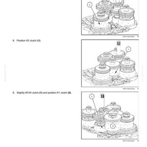 May include: Diagram of a powershift transmission assembly, showing the mounting and positioning of K3, K2, K4, and K1 clutches. The image includes numbered labels and arrows pointing to the components.