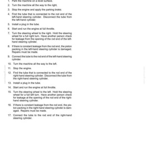 K&ouml;nnte beinhalten: Ein Dokument mit dem Titel "Lenkzylinder - Test - Lecks" mit nummerierten Anweisungen zum Testen eines Lenkzylinders. Der Text ist in schwarzer Schrift auf wei&szlig;em Hintergrund. Das Dokument enth&auml;lt Sicherheitshinweise.