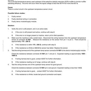 May include: A diagnostic document detailing fault codes for a vehicle's temperature sensor. The text explains the context, cause, and possible failure modes, with steps for troubleshooting and solutions. Includes resistance measurements in ohms.