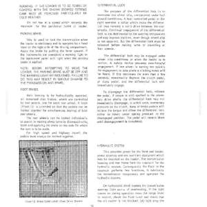 May include: A page from an equipment manual, titled "OPERATING THE LOADER." It details instructions for the parking brake, foot brakes, and differential lock. The text is in black font on a white background.