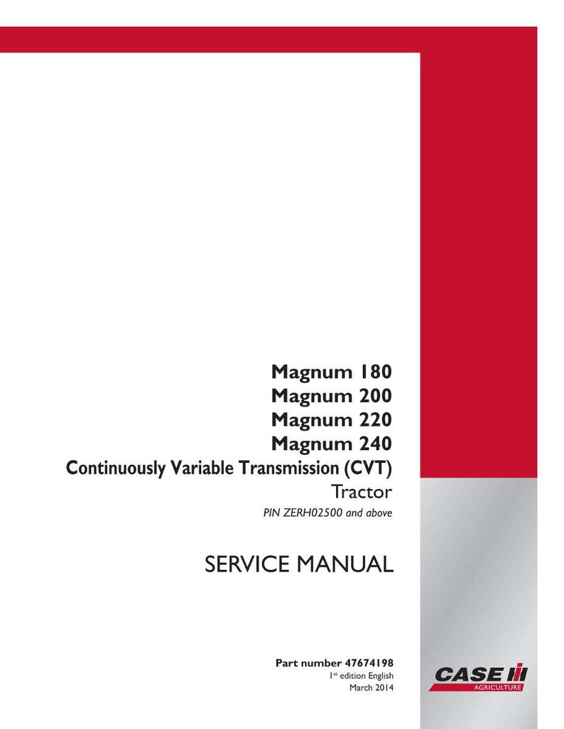 K&ouml;nnte beinhalten: Ein wei&szlig;es Servicehandbuch mit roten Akzenten. Das Cover zeigt den Text "Magnum 180, 200, 220, 240" und "Stufenloses Getriebe (CVT) Traktor." Das Case IH Agriculture Logo befindet sich unten rechts.