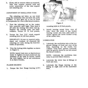 May include: A page from a manual with text and diagrams detailing the adjustment of an oscillation tube. Instructions include tightening nuts, replacing bolts, and lubricating parts. Figure 9 shows the location of components.