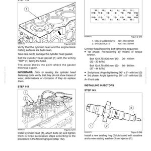May include: A page from an engine repair manual titled Chapter 2 - 667TA Engine Overhaul. It features technical diagrams for installing a cylinder head and injectors, including bolt tightening sequences, torque specifications in Nm and lbf ft.