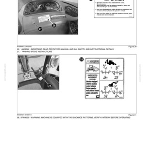 May include: A page from a manual with safety information. The image shows the interior of a machine with labels and text, including "IMPORTANT" and "WARNING". The manual includes instructions and diagrams related to machine operation and safety.